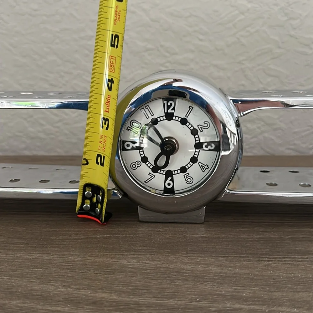 Silver Table Top Airplane Biplane Clock